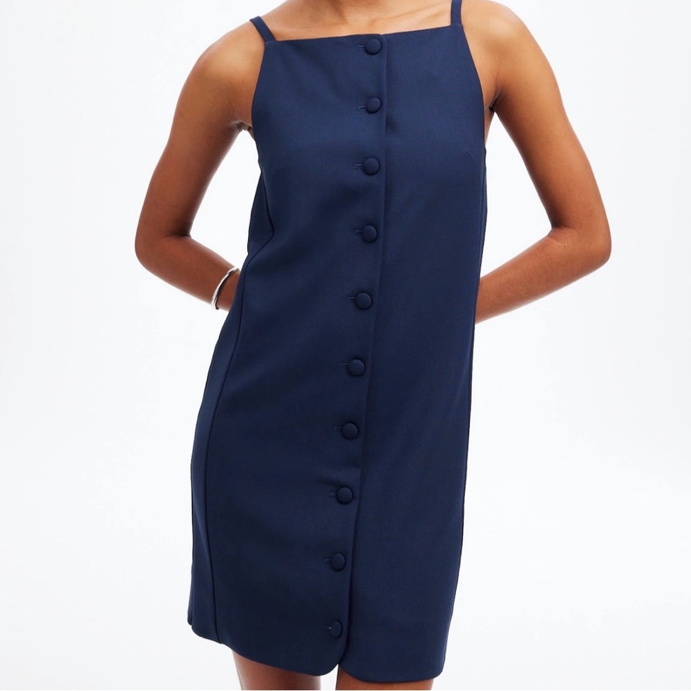 Madewell High Neck Button Up Mini Dress Navy Blue NWT Size 4 - Picture 7 of 9